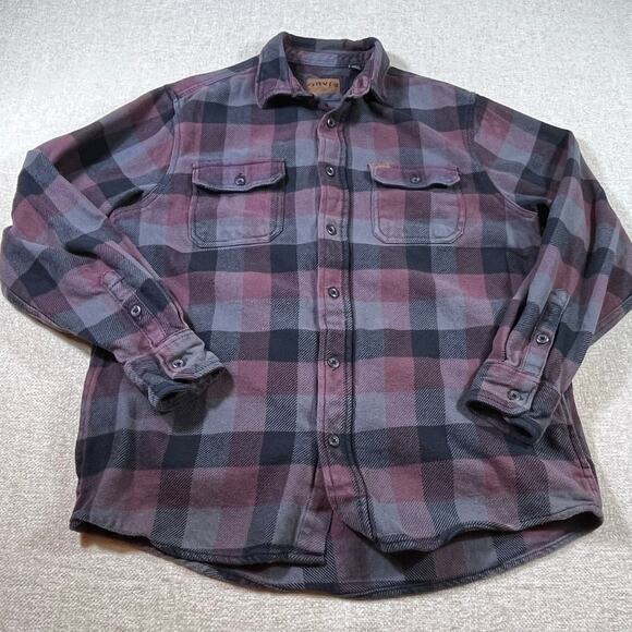Orvis Men’s Medium Black Maroon Heavy Flannel Long Sleeve Button Front Shirt - Picture 1 of 11